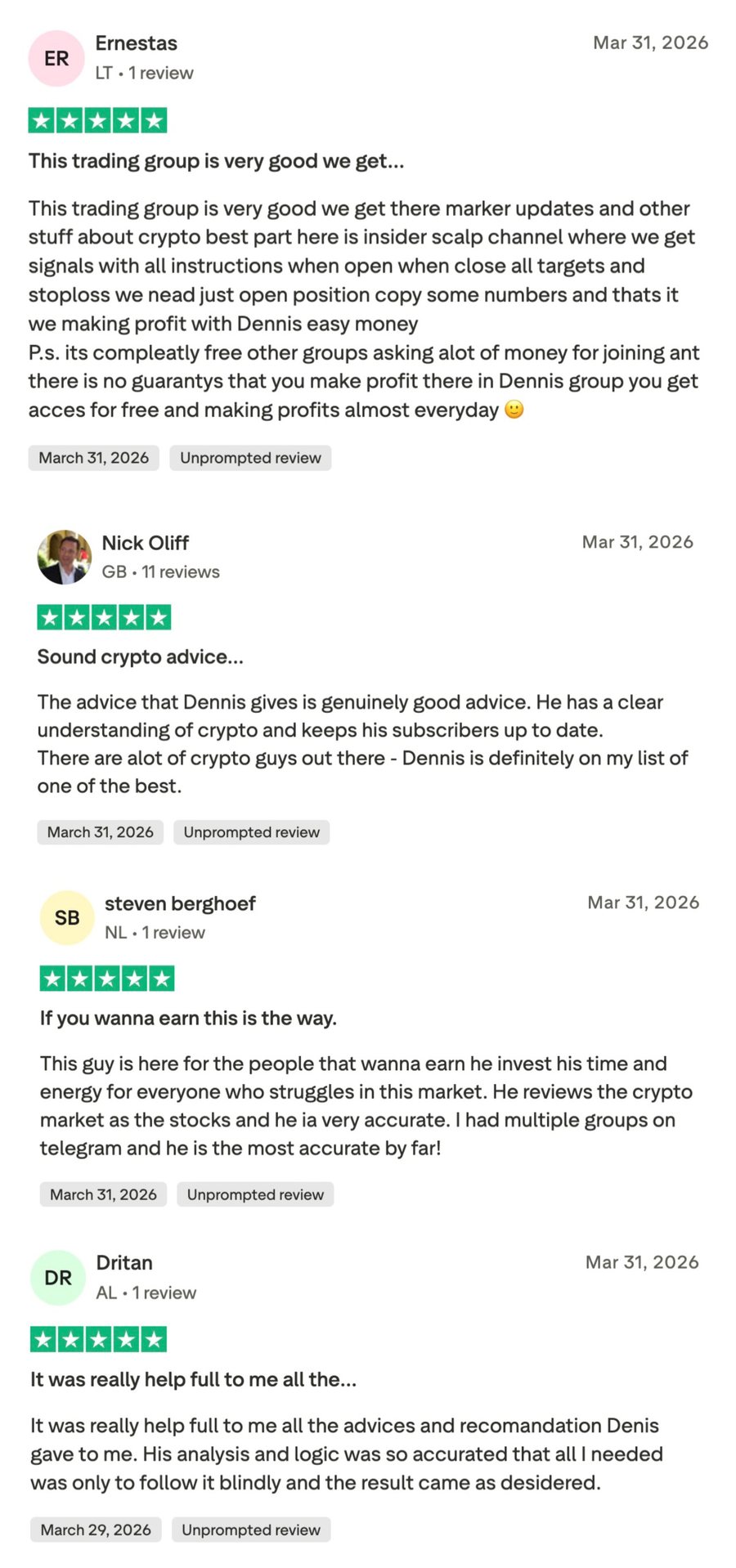 Trustpilot review screenshots, set two