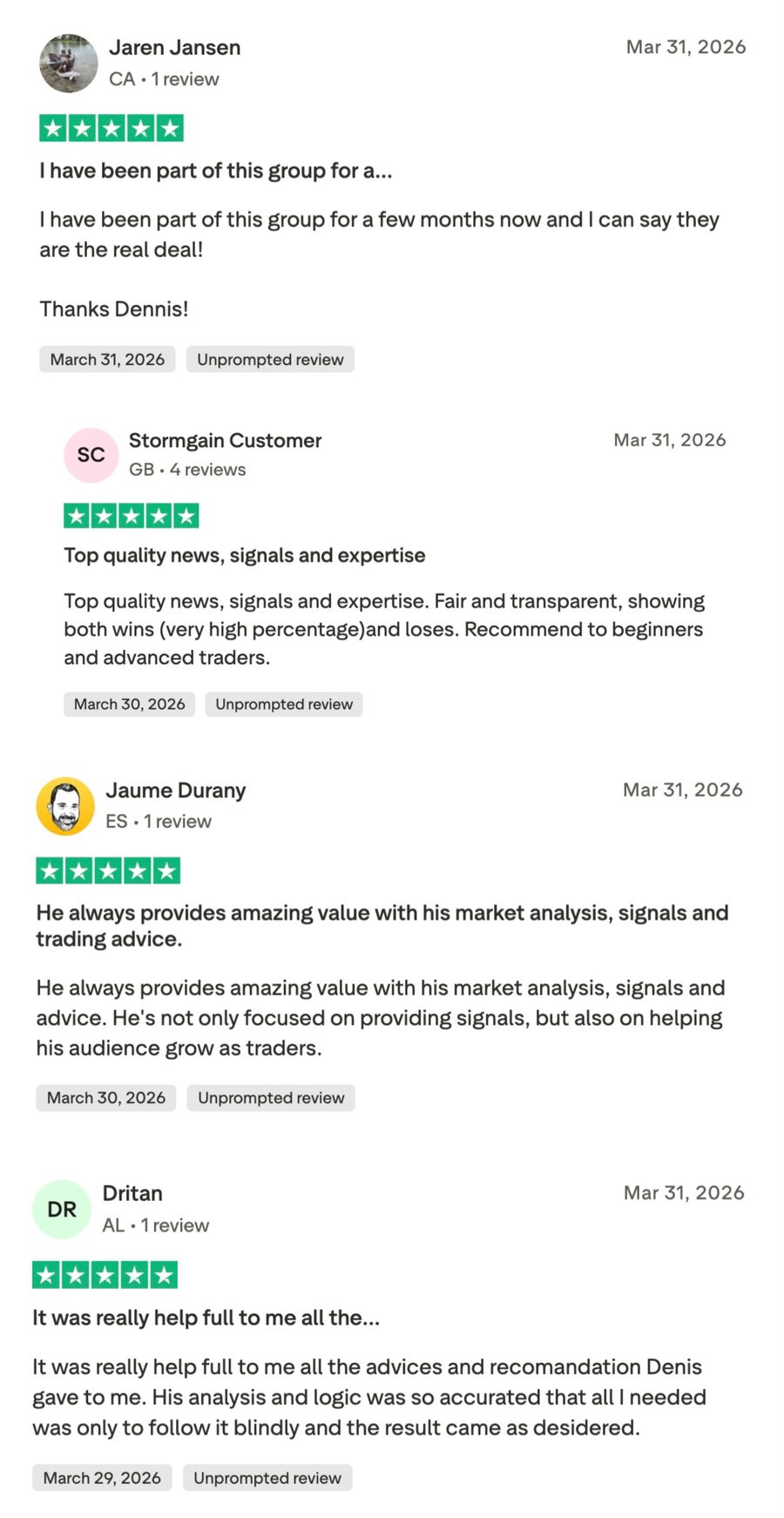 Trustpilot review screenshots, set three